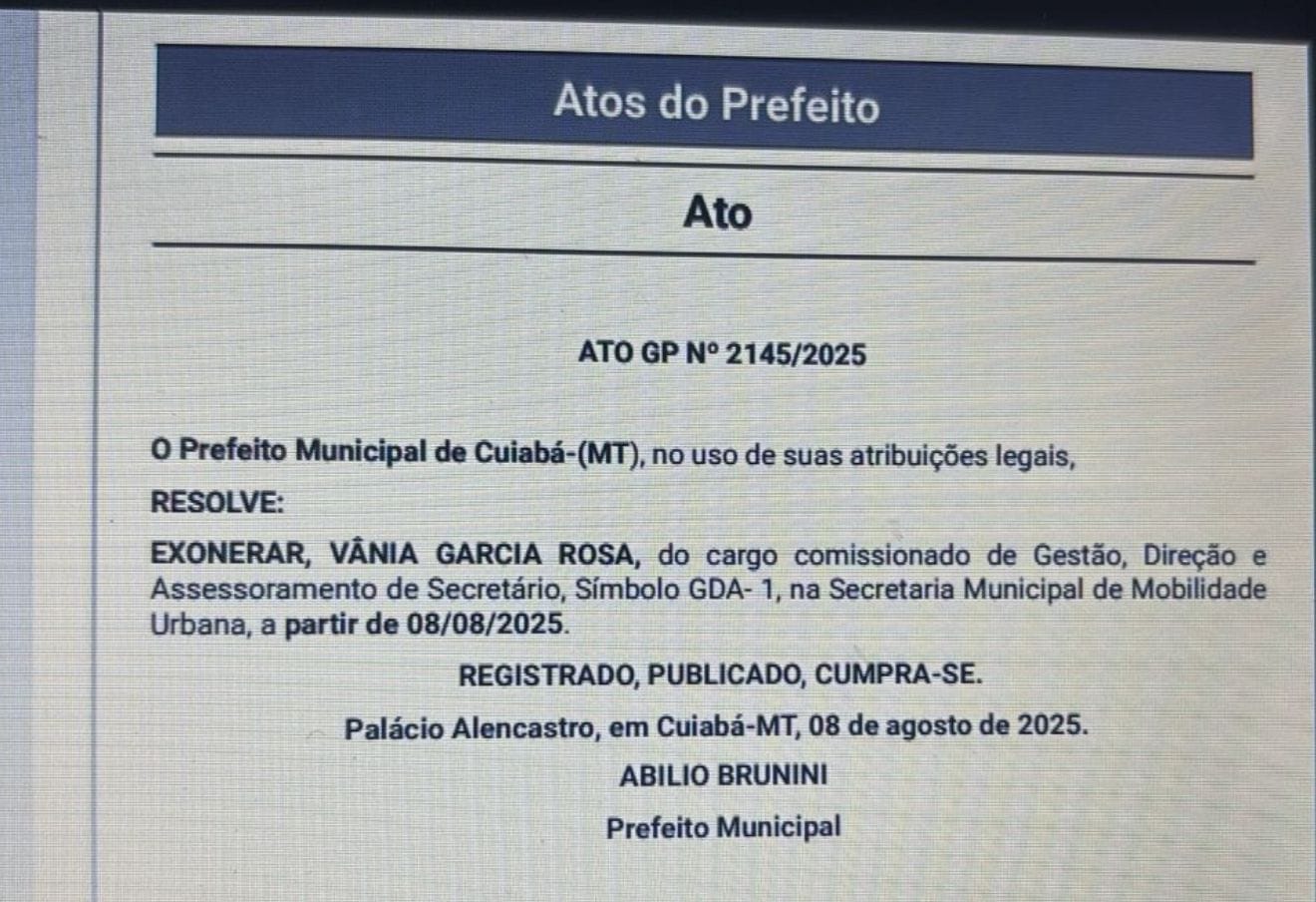 Abílio exonera vice-prefeita de Cuiabá do cargo de secretária da Semob