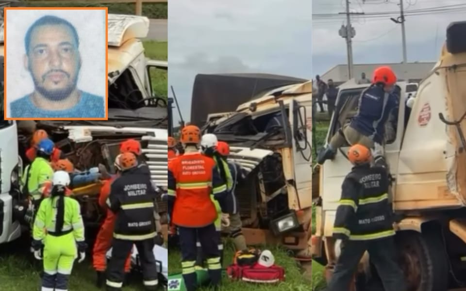 Colisão envolvendo três caminhões na BR-163 deixa trabalhador morto