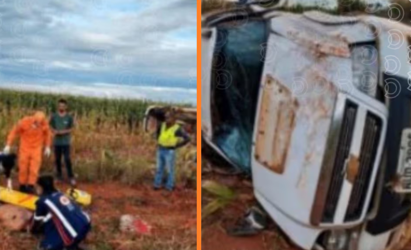 Motorista é arremessado de caminhonete após capotamento na MT-140