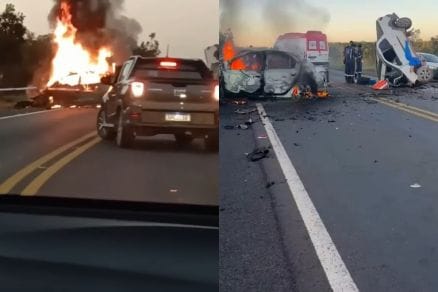 Quatro pessoas morrem em gravíssimo acidente na MT-010; carro pega fogo