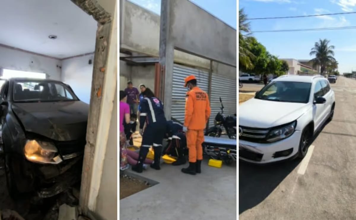 Amarok invade residência após colisão com Tiguan em Campo Verde