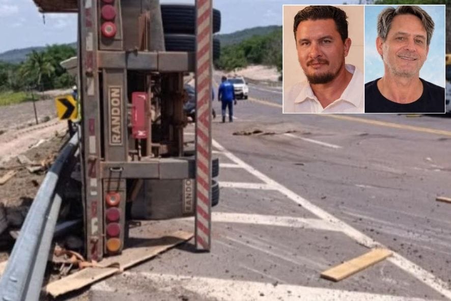 Dois morrem após caminhão tombar; substâncias encontradas serão periciadas pela PJC