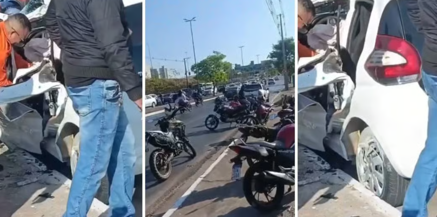 Motorista fica presa às ferragens após grave acidente na Miguel Sutil