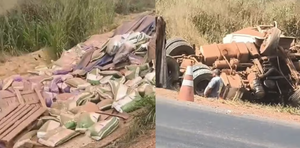 Motorista fica ferido após carreta tombar na BR-070 em Várzea Grande