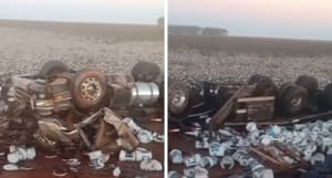 Motorista morre após caminhão carregado com fertilizantes tombar na BR-364
