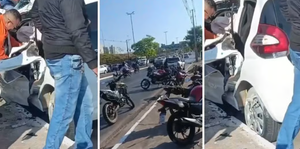 Motorista fica presa às ferragens após grave acidente na Miguel Sutil